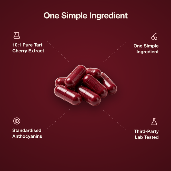 One simple ingredient: 10:1 cold-processed tart cherry extract